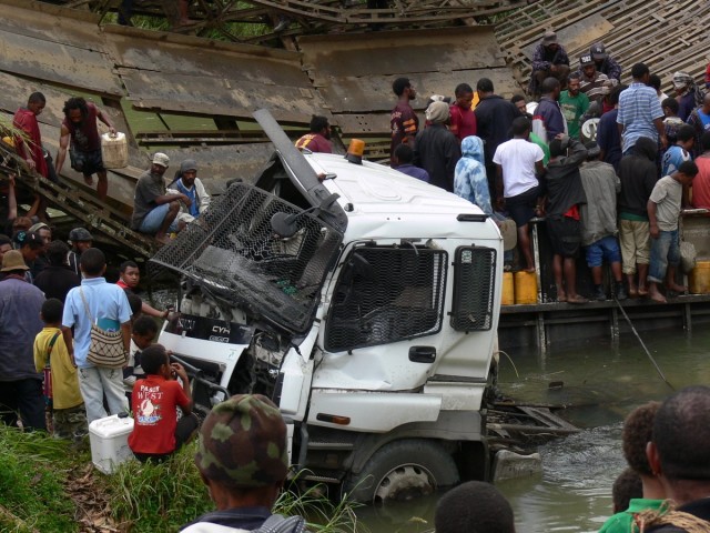 Kainantu Bridge Collapse Truck Up Close
